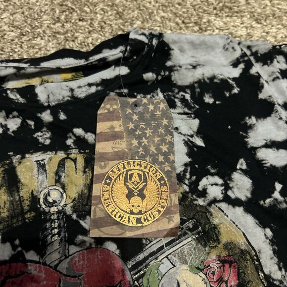 Affliction Women Goth Skulls Heart Rhinestone T-shirt Large Distressed Biker NWT - Picture 6 of 12